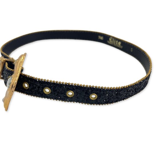 ELITE Vintage Black Glitter & Gold Metal 80s/90s Style Statement Belt Size Small - Picture 4 of 7